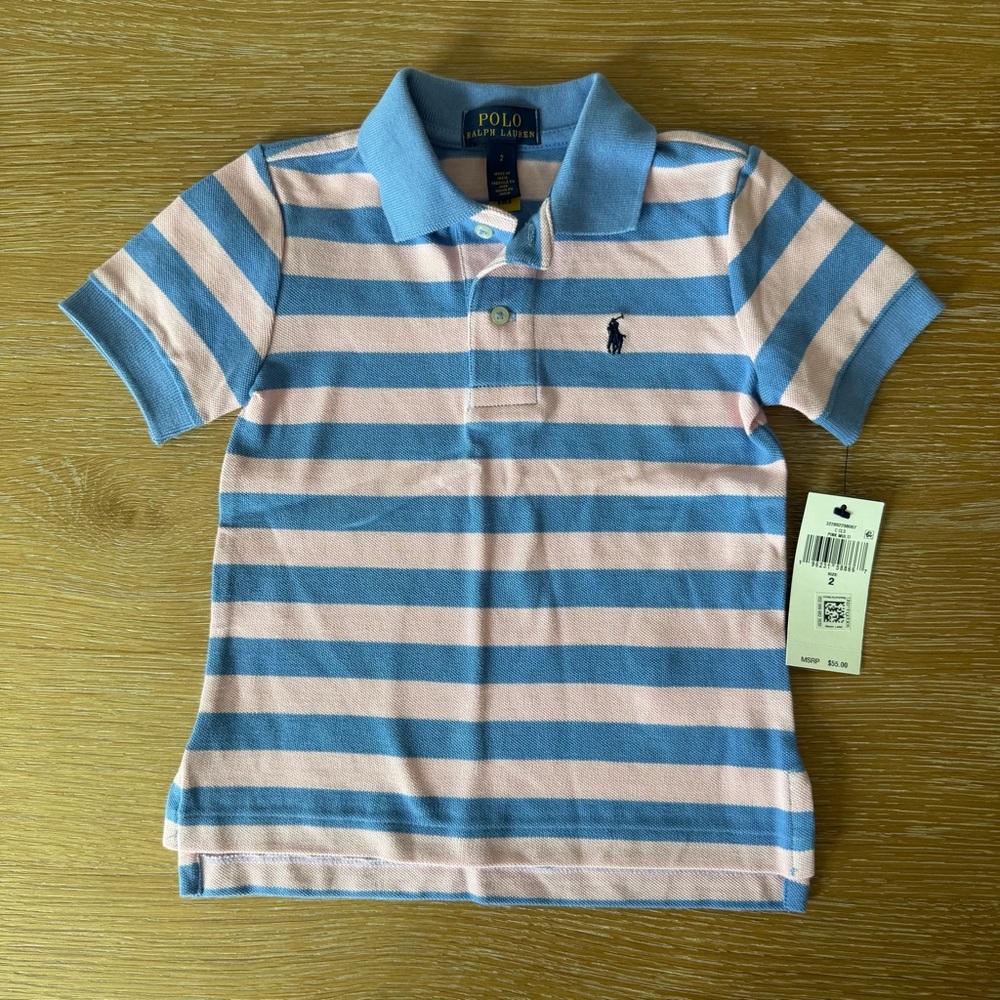 Polo by Ralph Lauren Kids Blue and Pink Striped Polo Shirt